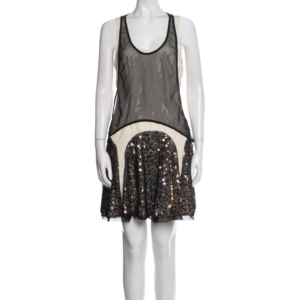 Printed mini dress race back mesh and sequin embellishment